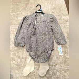 Carter's Gray and White Floral Kids Bubble romper Matching Set size 24M-NWT
